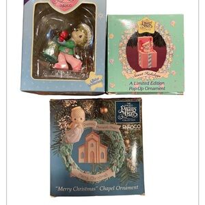 Precious moment ornaments from 1990’s set of three in orginal boxes enesco